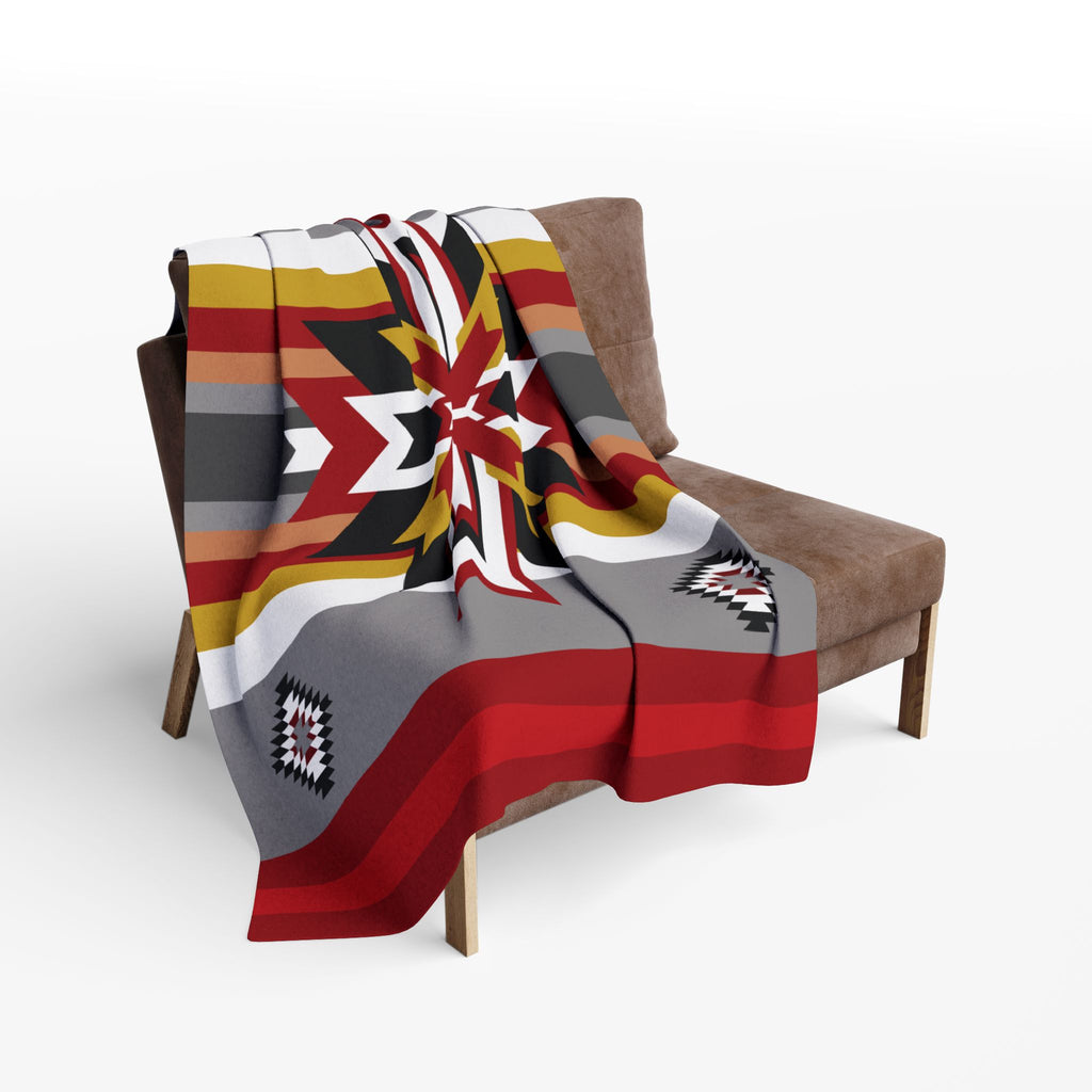 Southwest Star Fleece Blanket — Native-Inspired Red & Gray Geometric Throw