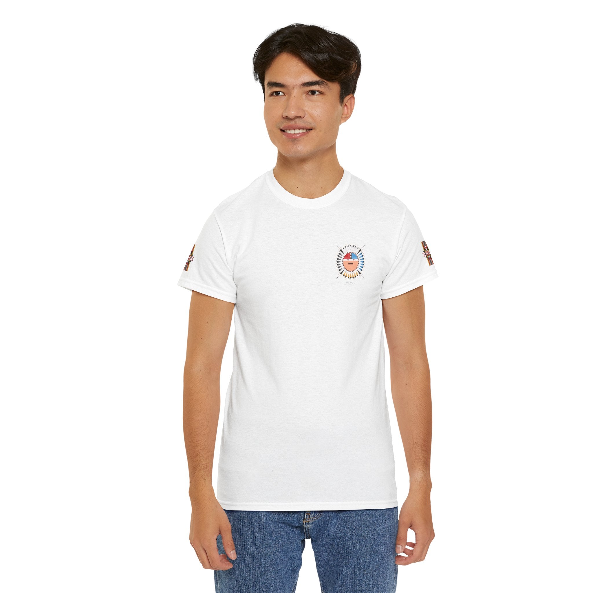 Navajo Sun Graphic Tee — Circular Tribal Shield Chest & Back Print