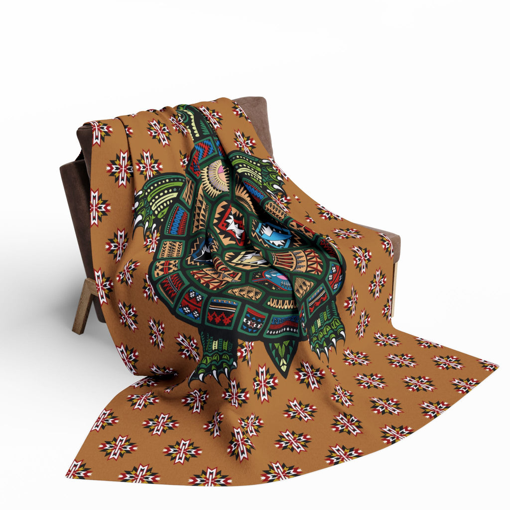 Native Turtle Pattern Fleece Blanket — Southwestern Tribal Throw