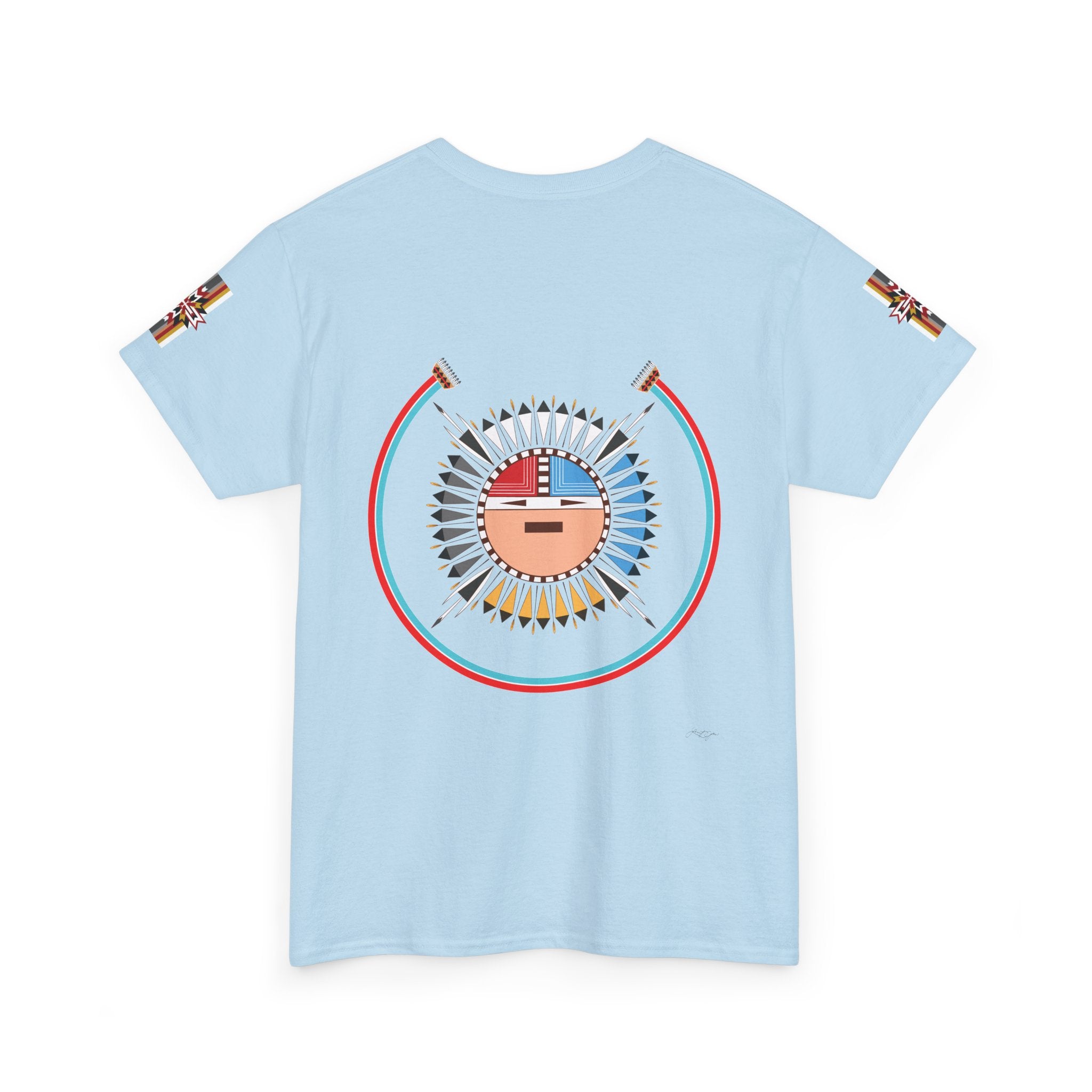 Navajo Sun Graphic Tee — Circular Tribal Shield Chest & Back Print