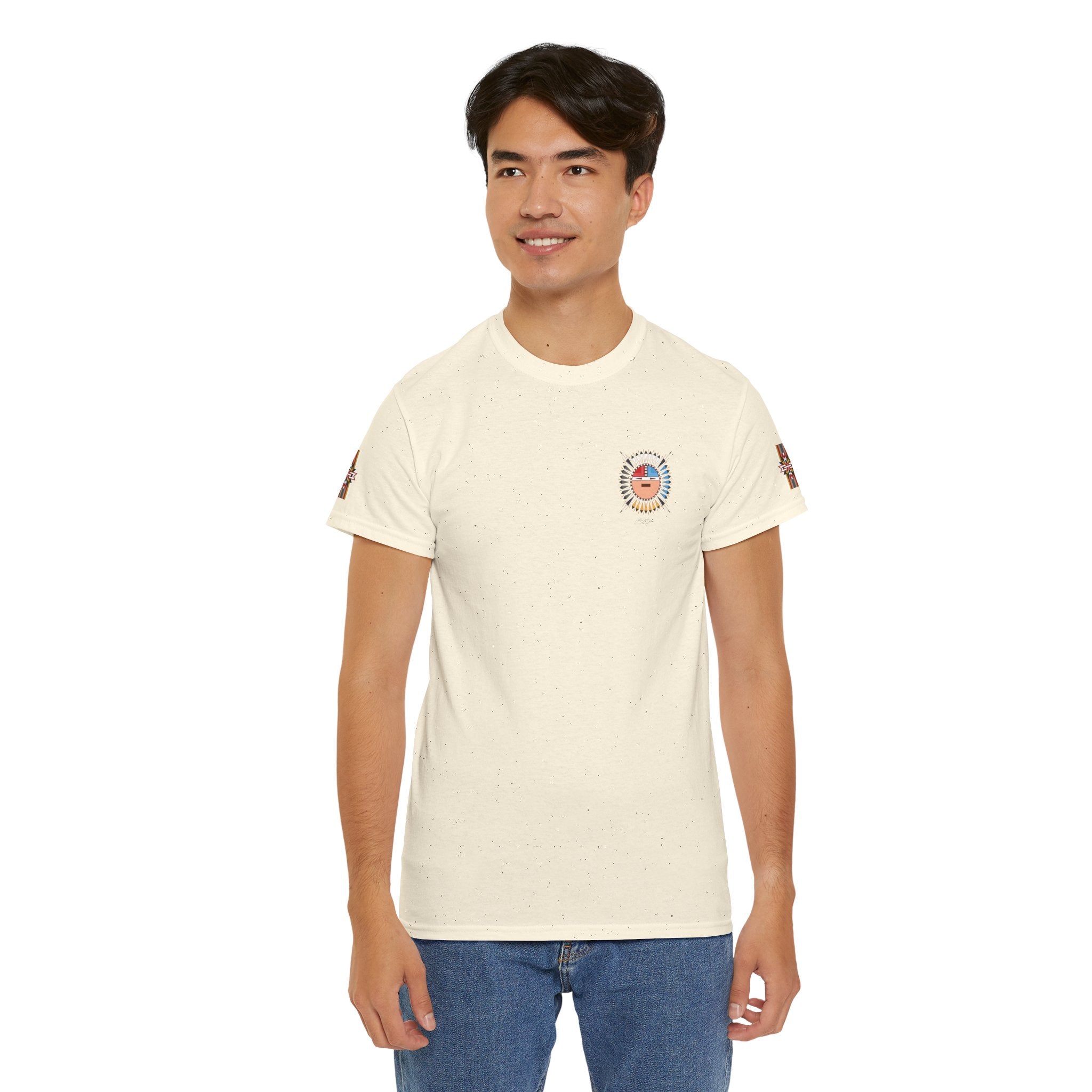 Navajo Sun Graphic Tee — Circular Tribal Shield Chest & Back Print