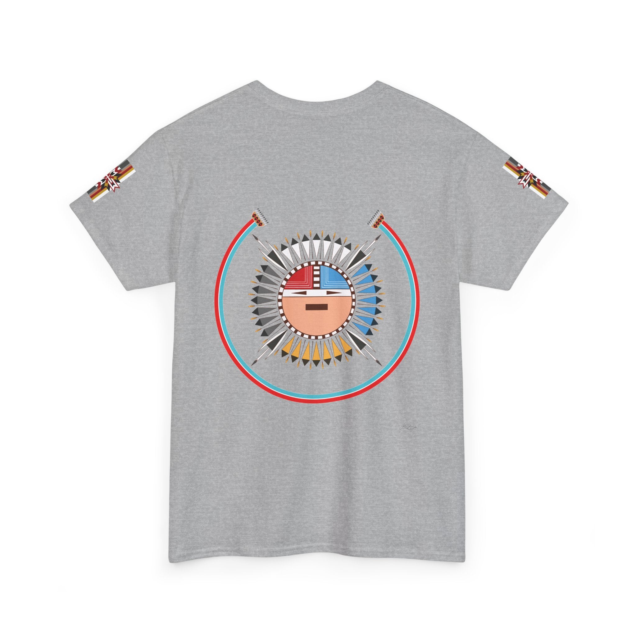 Navajo Sun Graphic Tee — Circular Tribal Shield Chest & Back Print