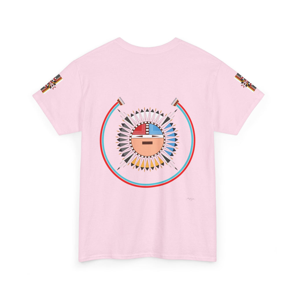 Navajo Sun Graphic Tee — Circular Tribal Shield Chest & Back Print