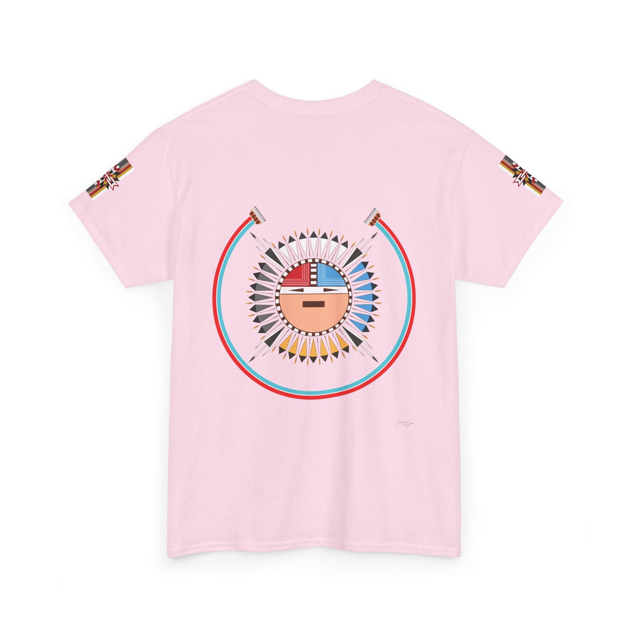 Navajo Sun Graphic Tee — Circular Tribal Shield Chest & Back Print