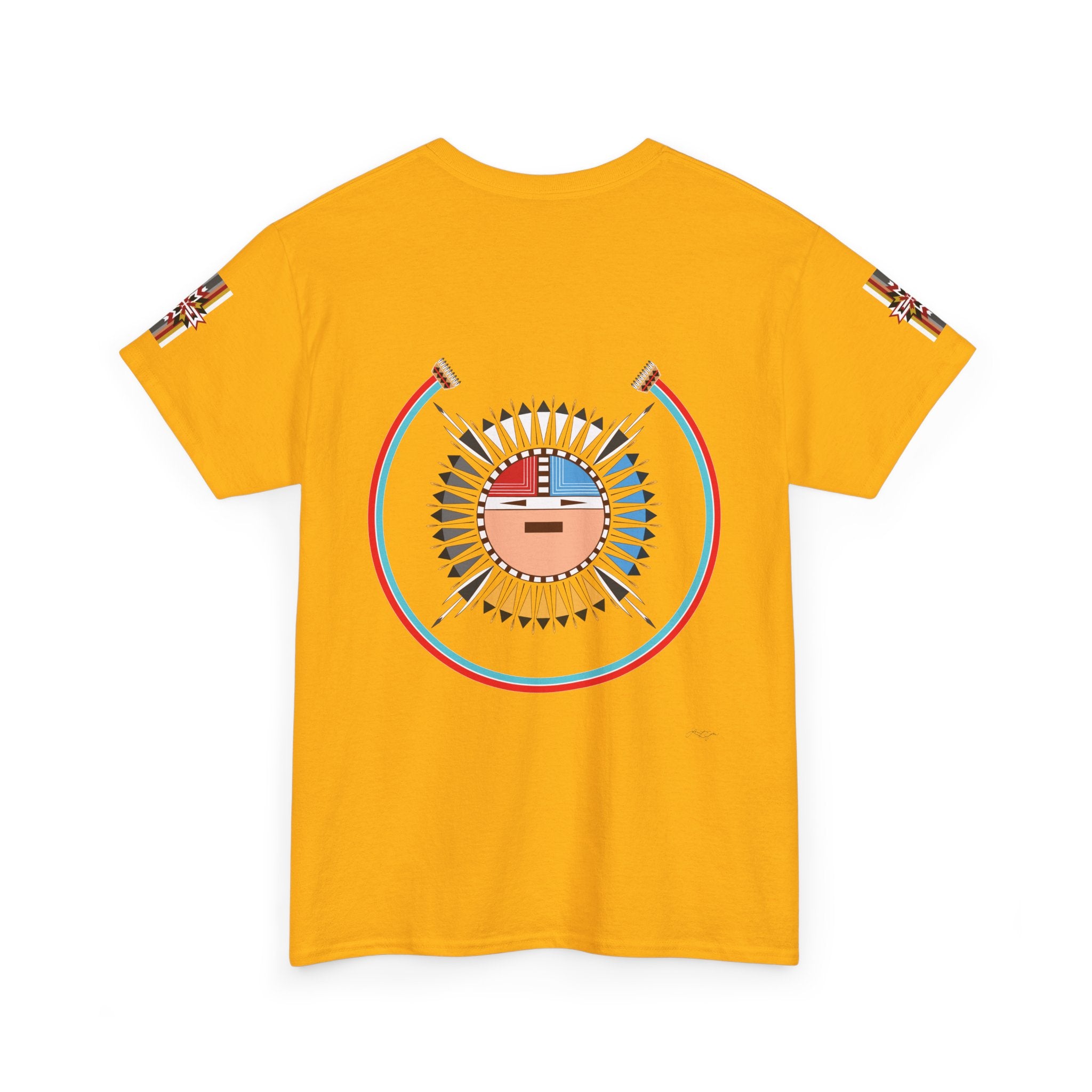 Navajo Sun Graphic Tee — Circular Tribal Shield Chest & Back Print