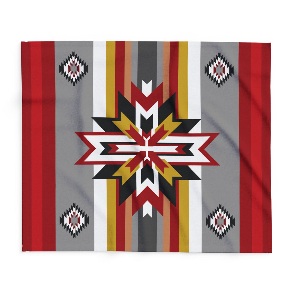 Southwest Star Fleece Blanket — Native-Inspired Red & Gray Geometric Throw
