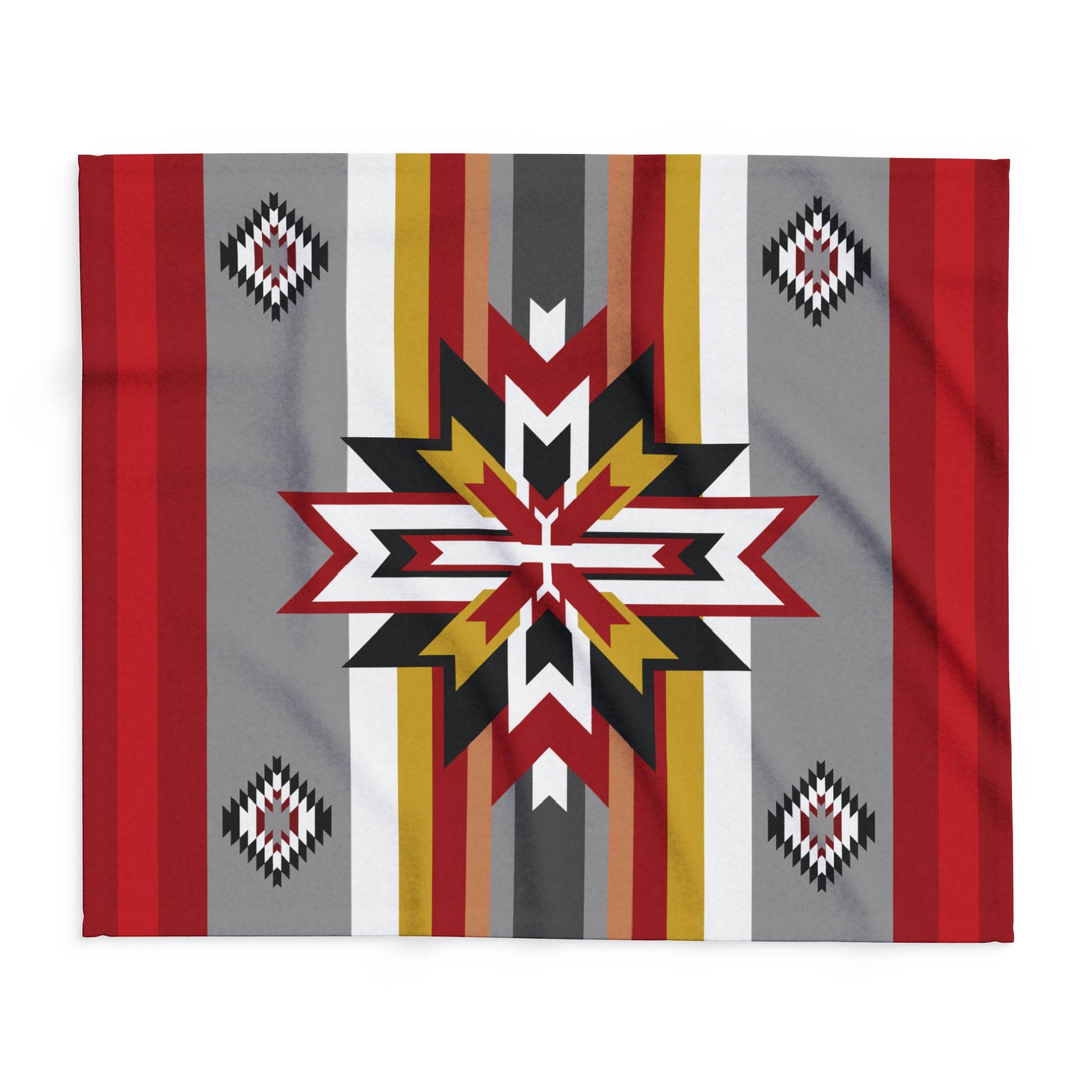 Southwest Star Fleece Blanket — Native-Inspired Red & Gray Geometric Throw