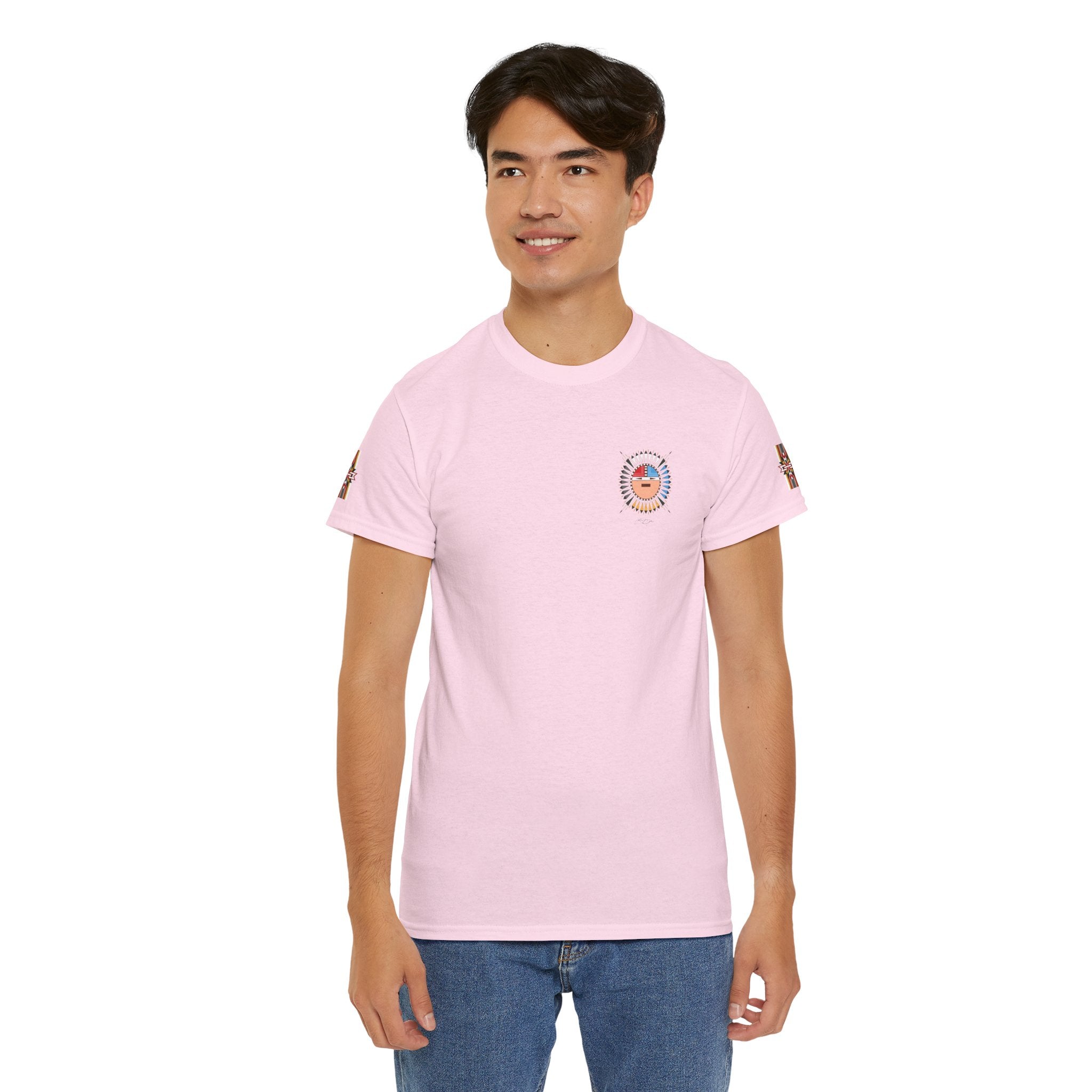 Navajo Sun Graphic Tee — Circular Tribal Shield Chest & Back Print
