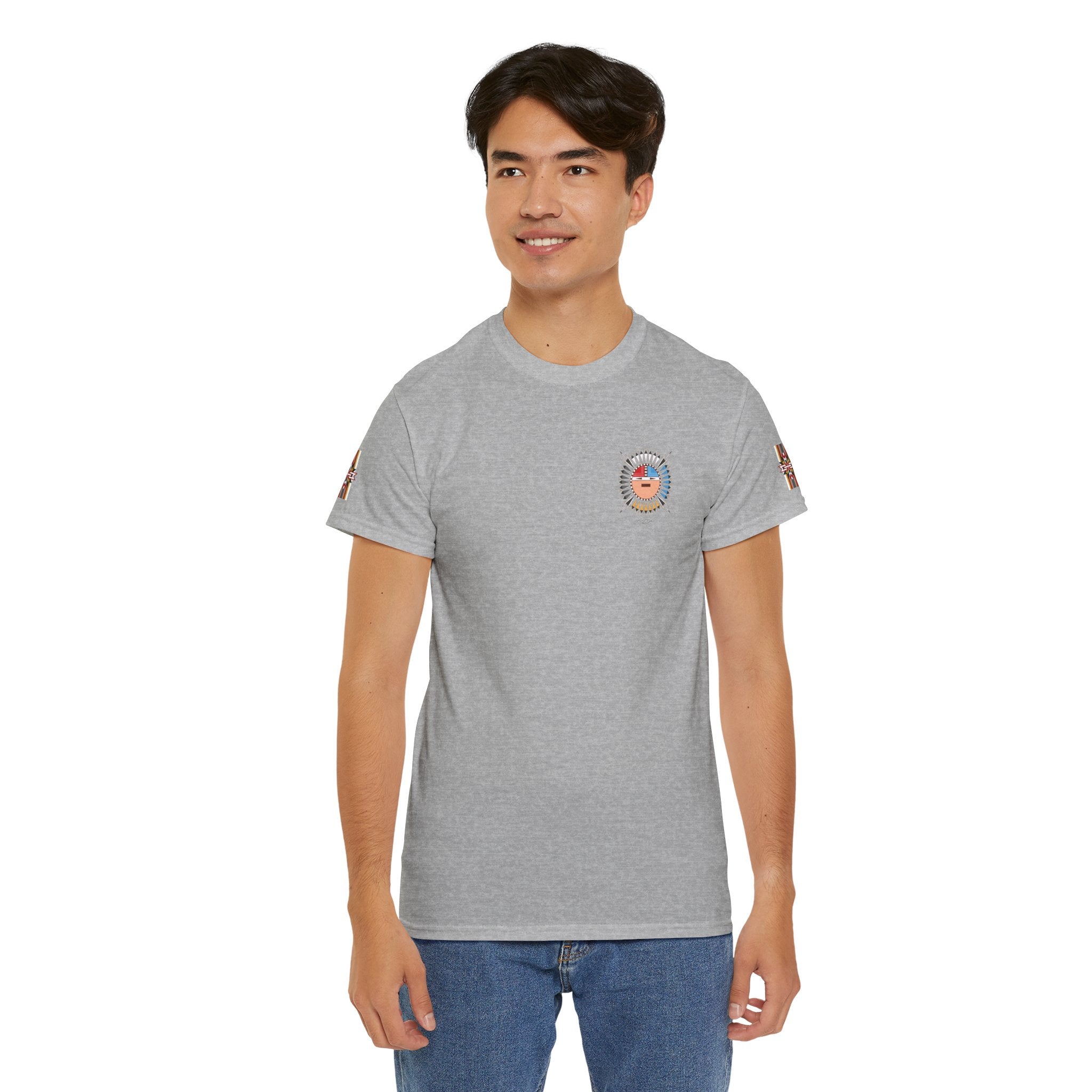 Navajo Sun Graphic Tee — Circular Tribal Shield Chest & Back Print