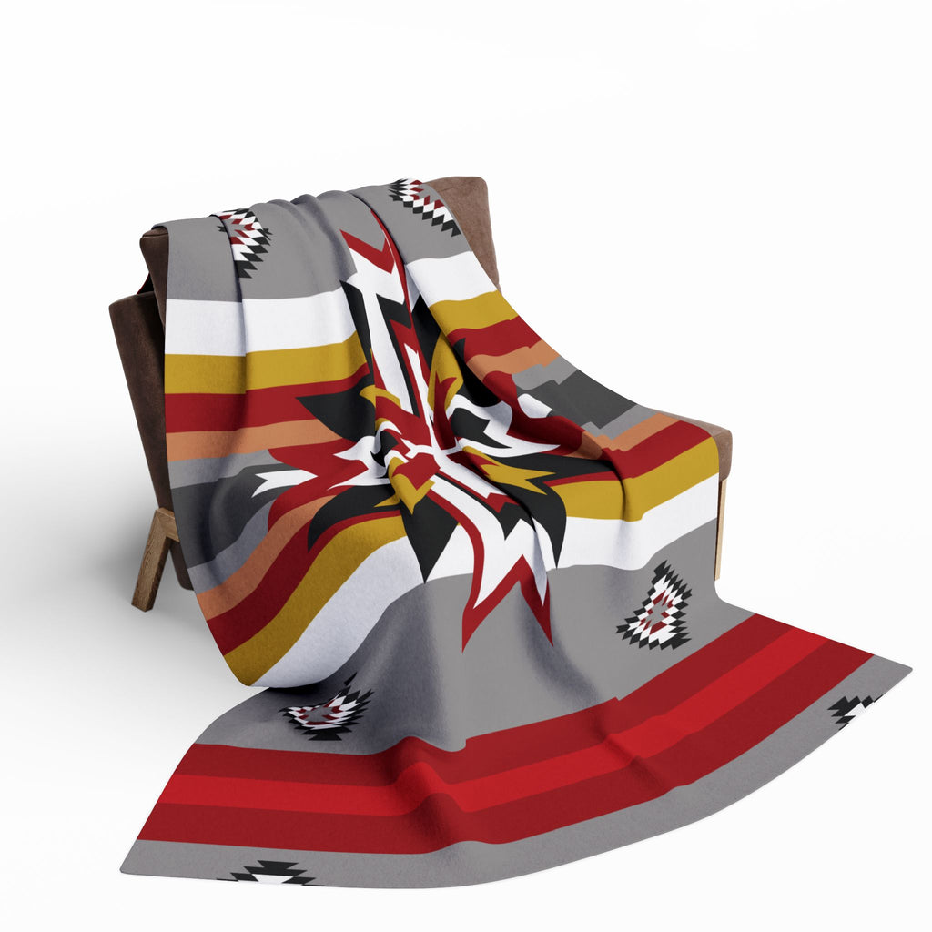 Southwest Star Fleece Blanket — Native-Inspired Red & Gray Geometric Throw