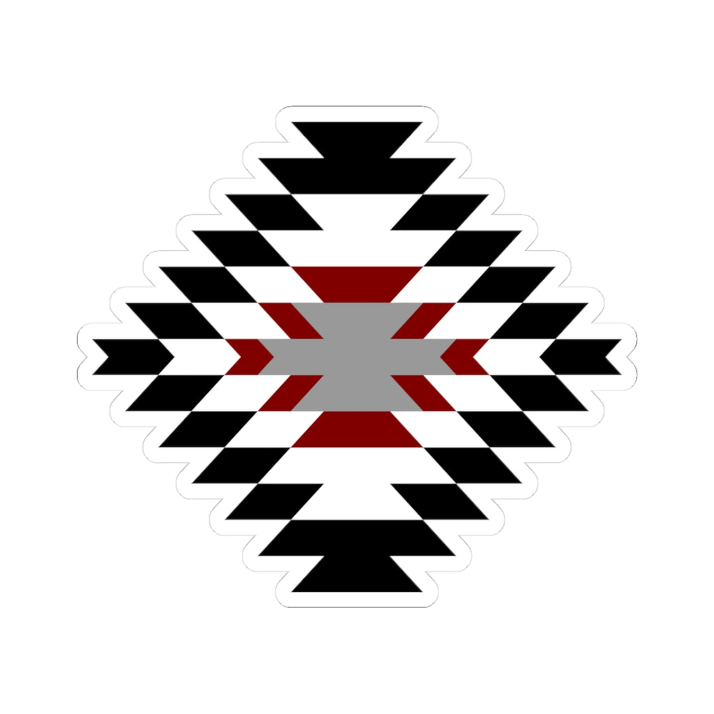 Southwestern Diamond Pattern Kiss-Cut Sticker — Black, Red & Gray Geometric Decal