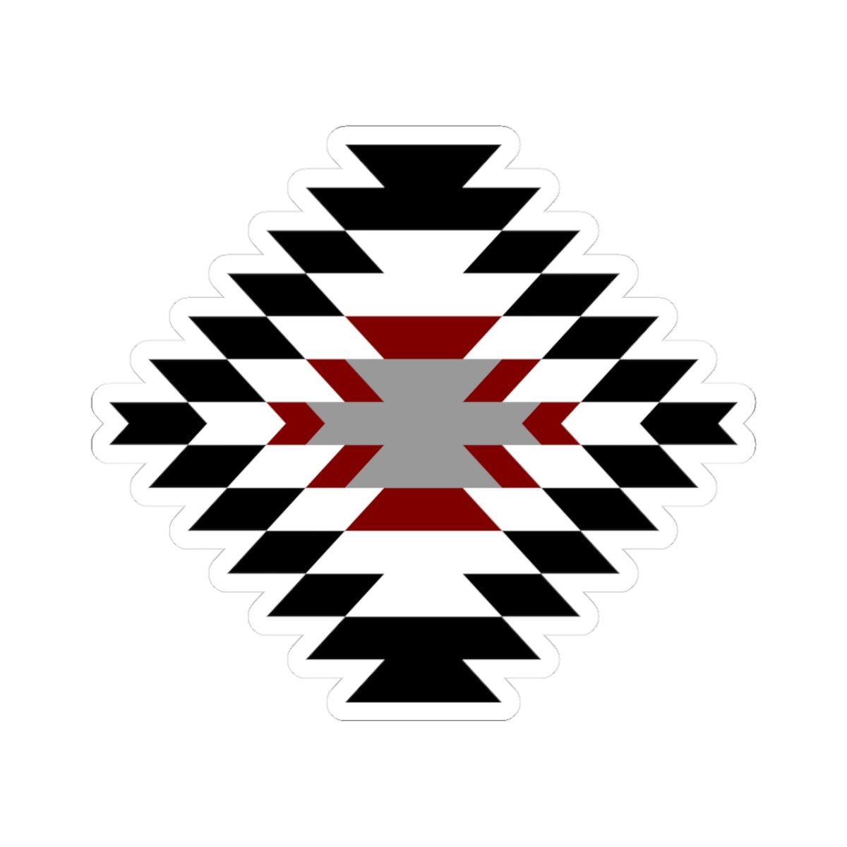 Southwestern Diamond Pattern Kiss-Cut Sticker — Black, Red & Gray Geometric Decal
