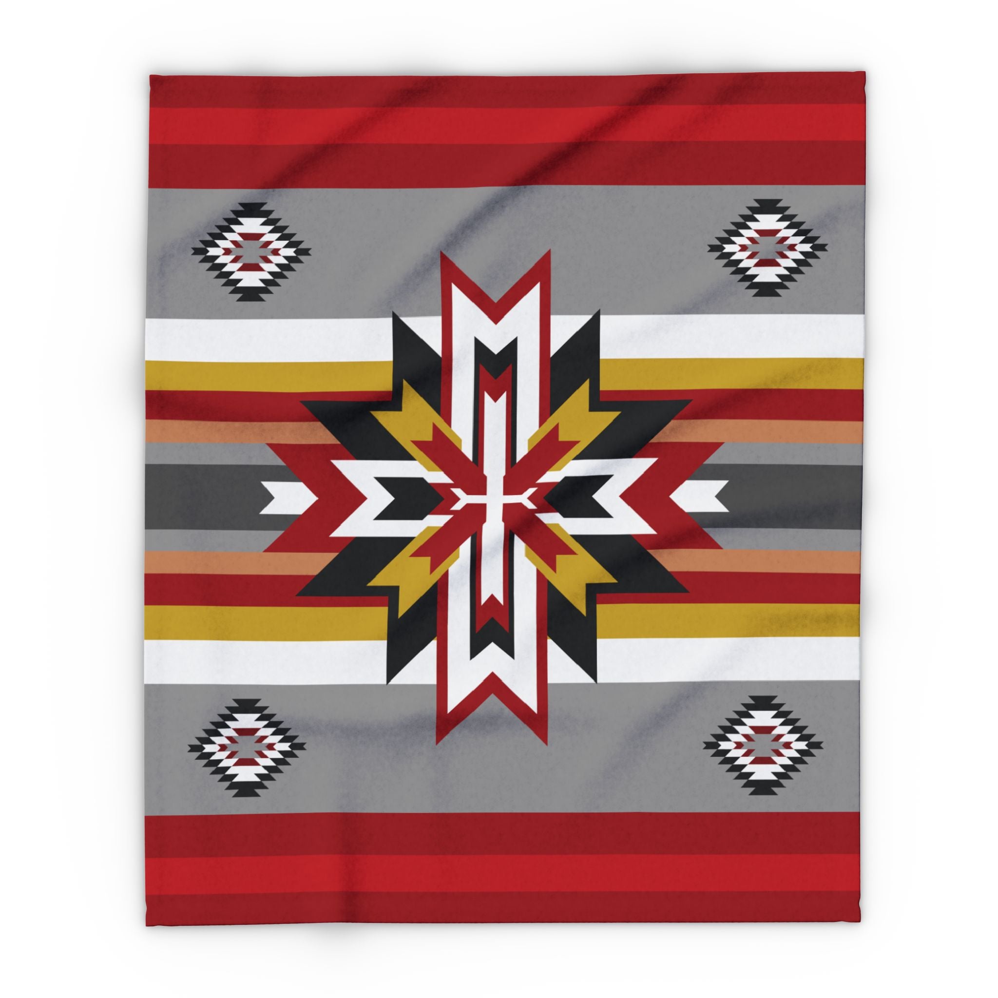 Southwest Star Fleece Blanket — Native-Inspired Red & Gray Geometric Throw