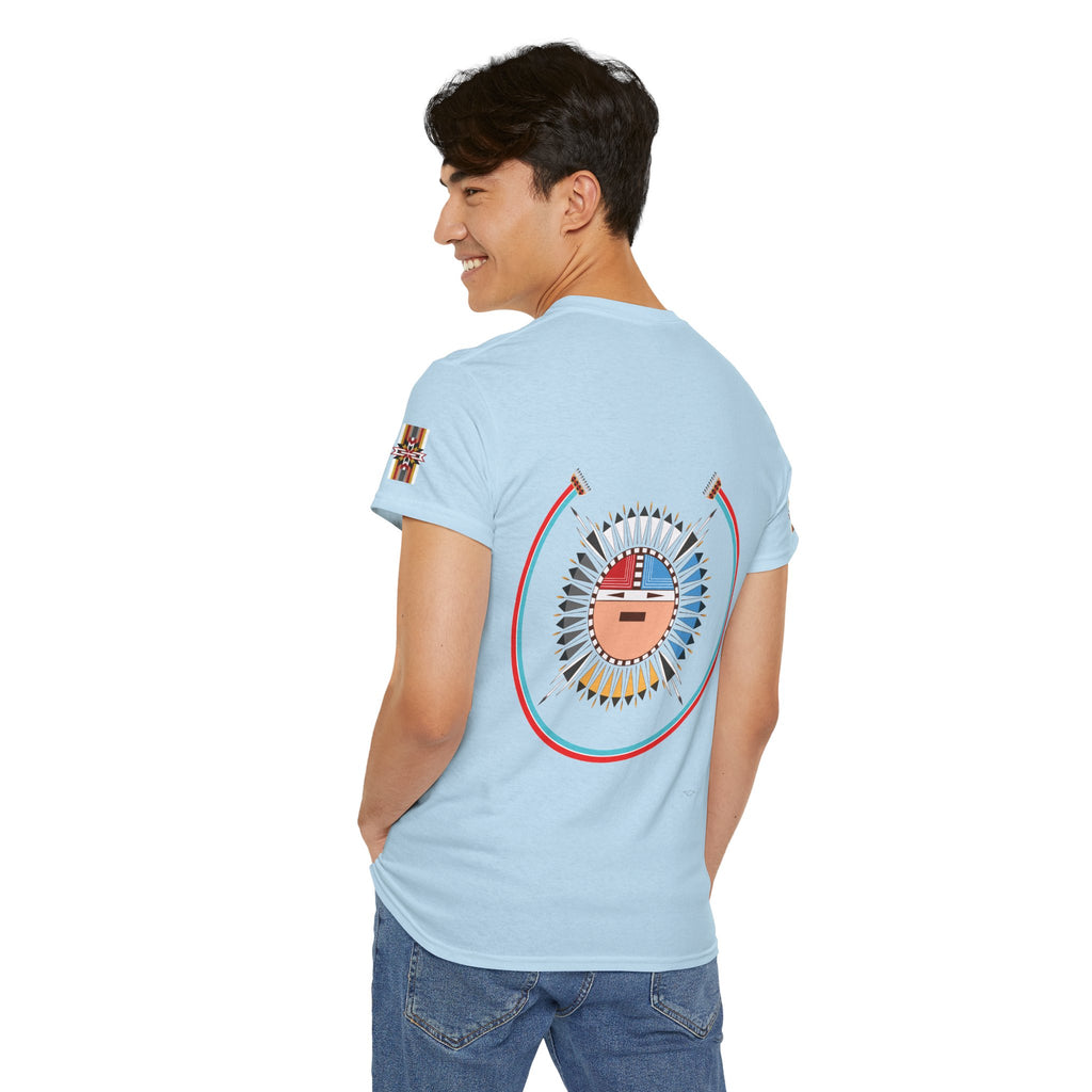 Navajo Sun Graphic Tee — Circular Tribal Shield Chest & Back Print
