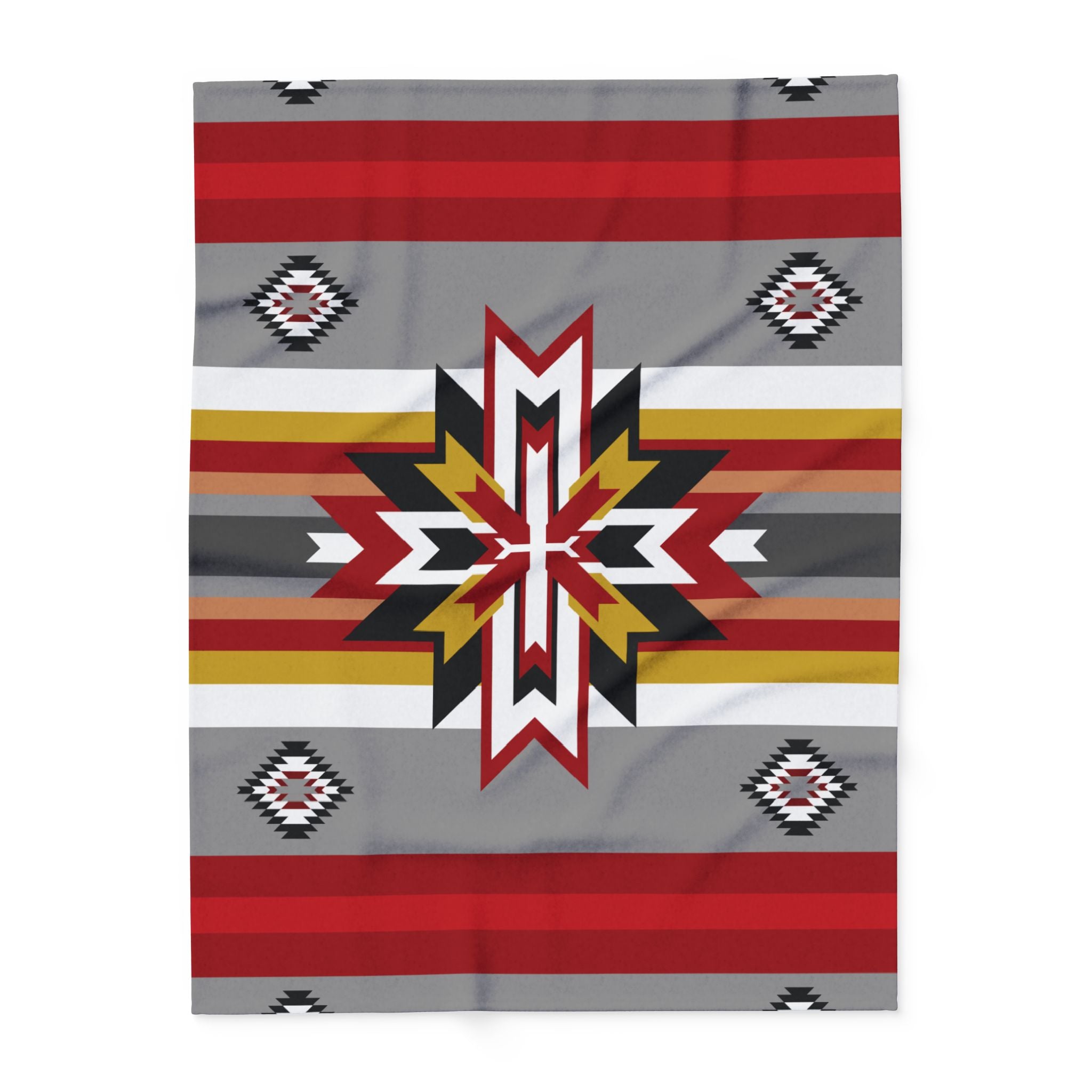Southwest Star Fleece Blanket — Native-Inspired Red & Gray Geometric Throw