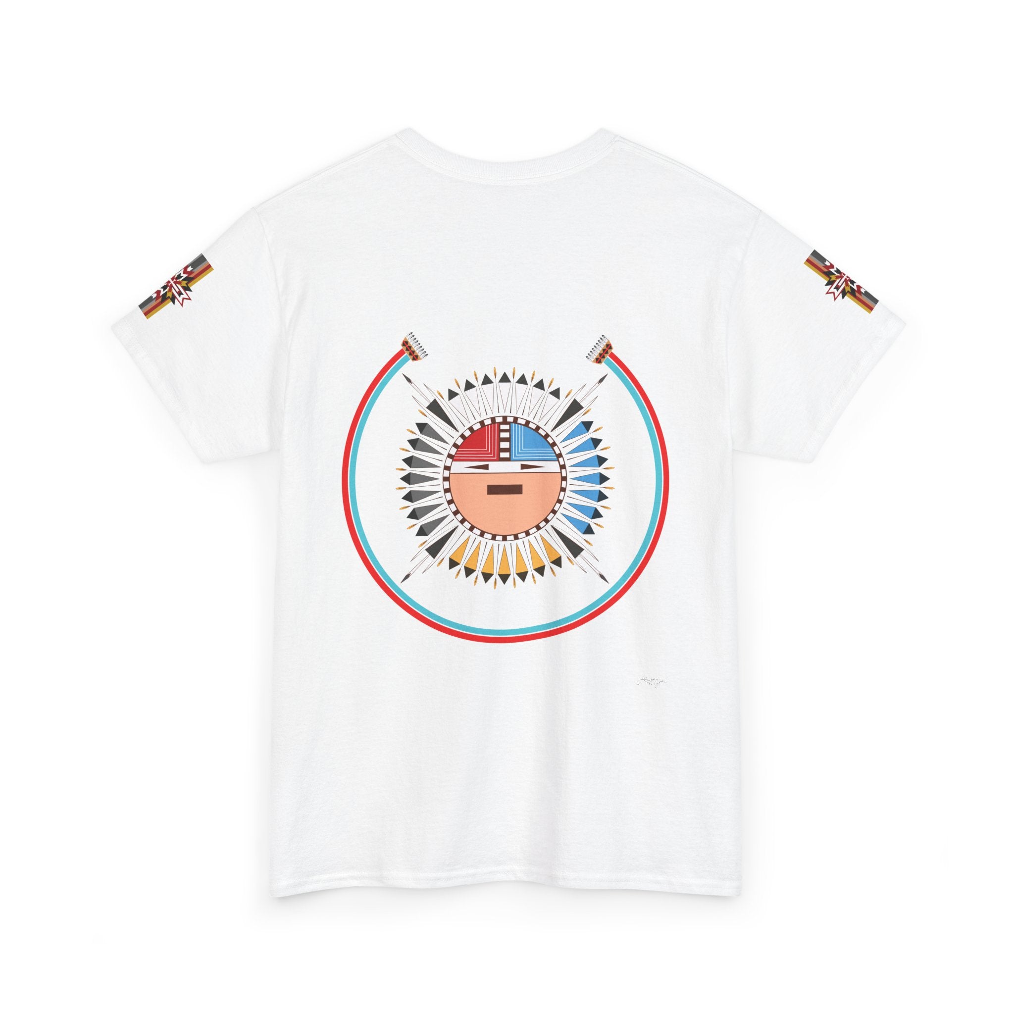Navajo Sun Graphic Tee — Circular Tribal Shield Chest & Back Print