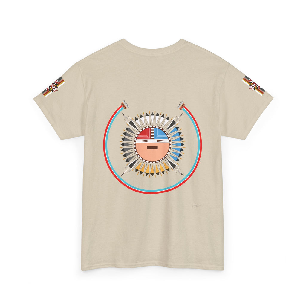 Navajo Sun Graphic Tee — Circular Tribal Shield Chest & Back Print
