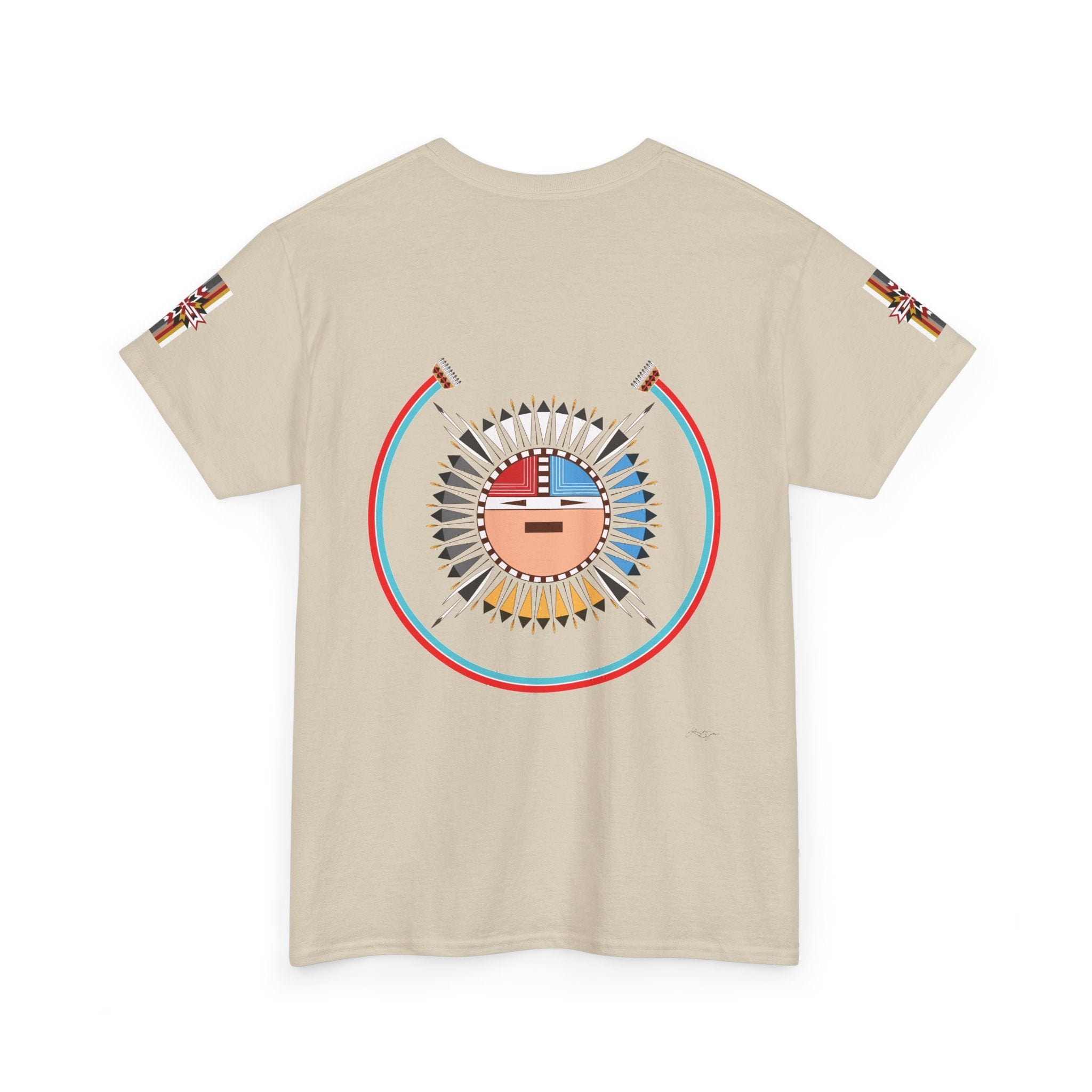 Navajo Sun Graphic Tee — Circular Tribal Shield Chest & Back Print