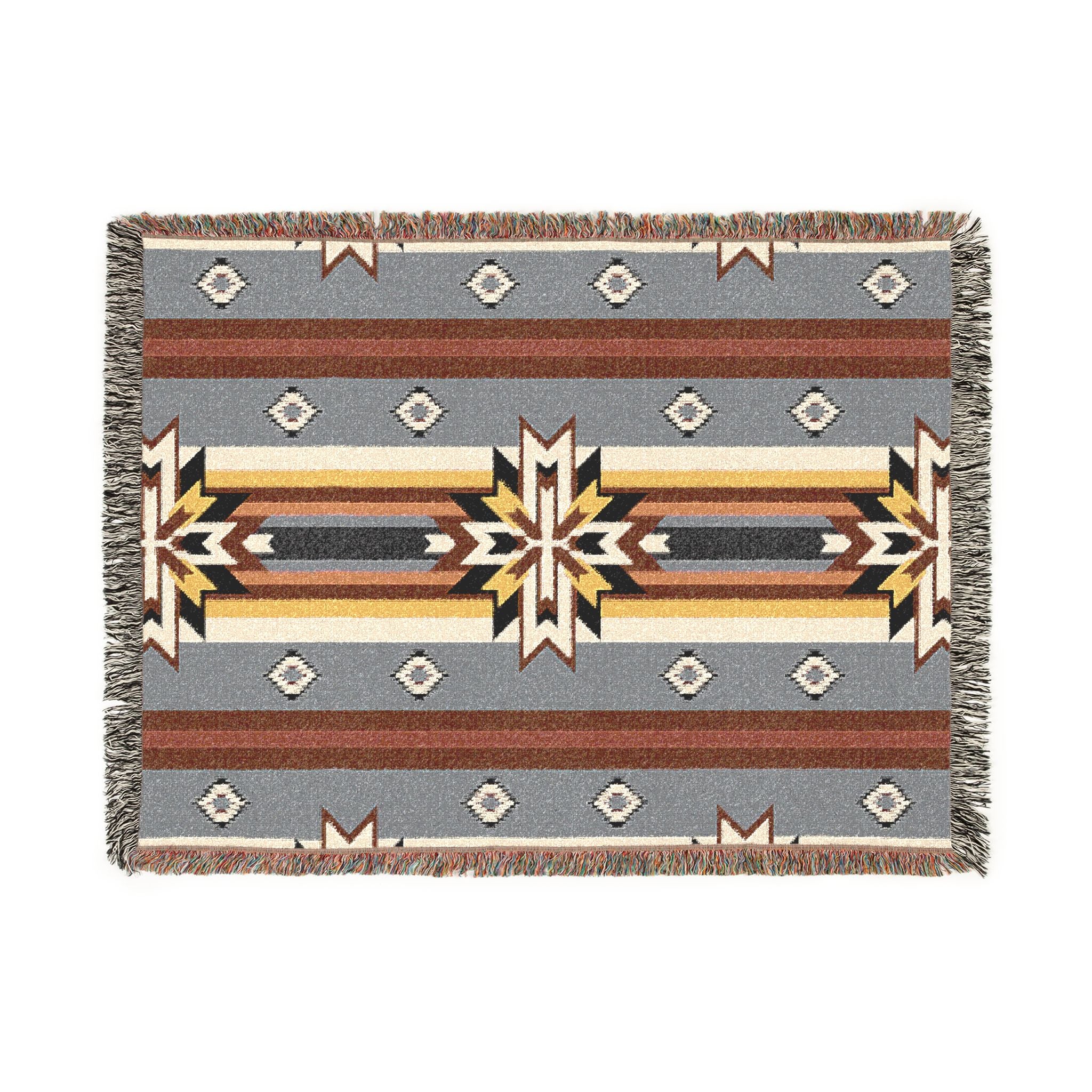Southwestern Woven Blanket — Aztec Geometric Throw with Fringe