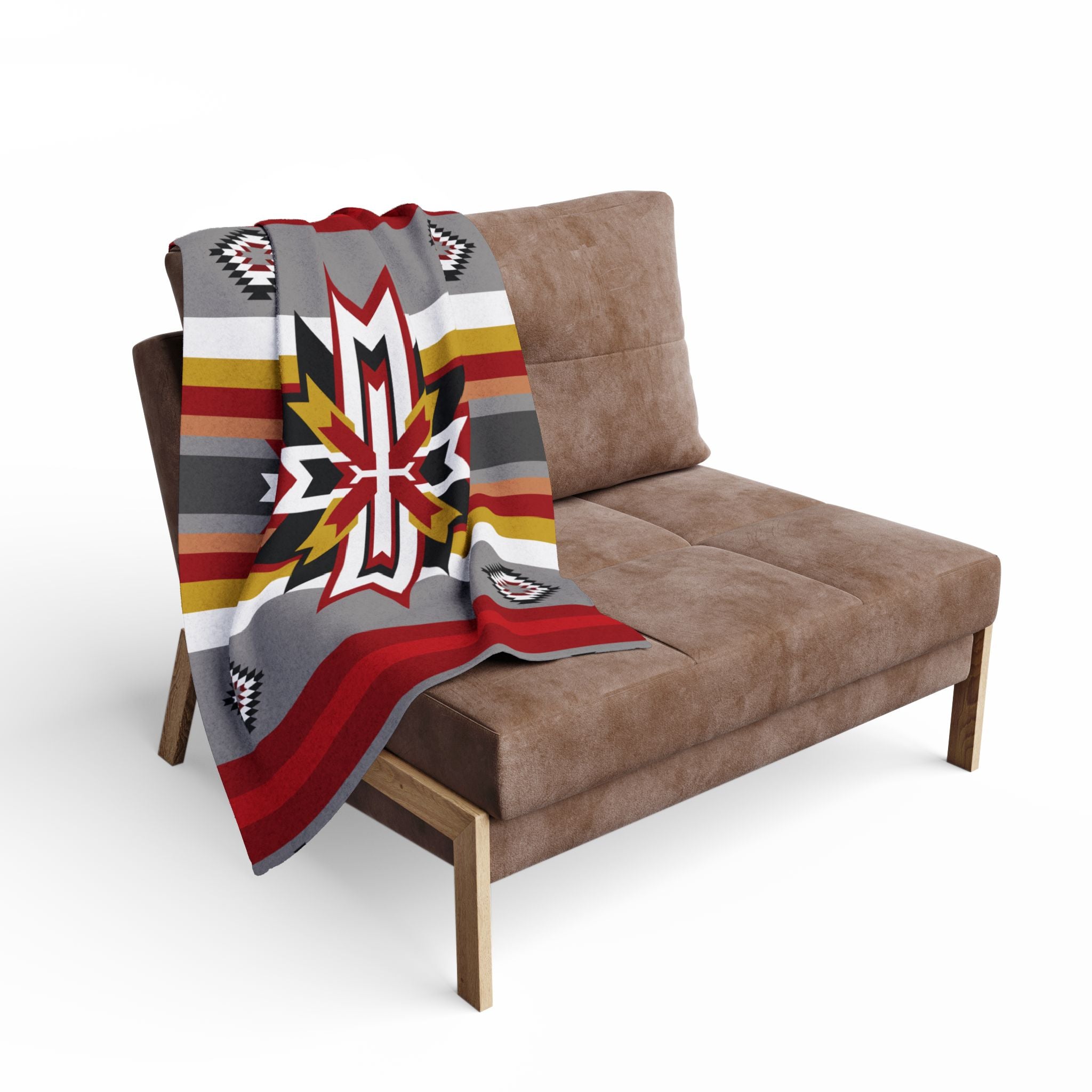 Southwest Star Fleece Blanket — Native-Inspired Red & Gray Geometric Throw