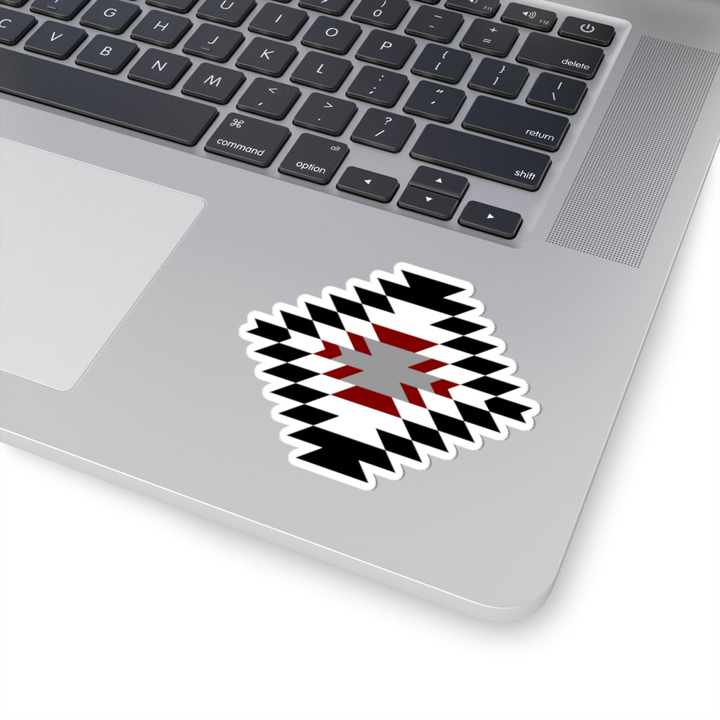 Southwestern Diamond Pattern Kiss-Cut Sticker — Black, Red & Gray Geometric Decal