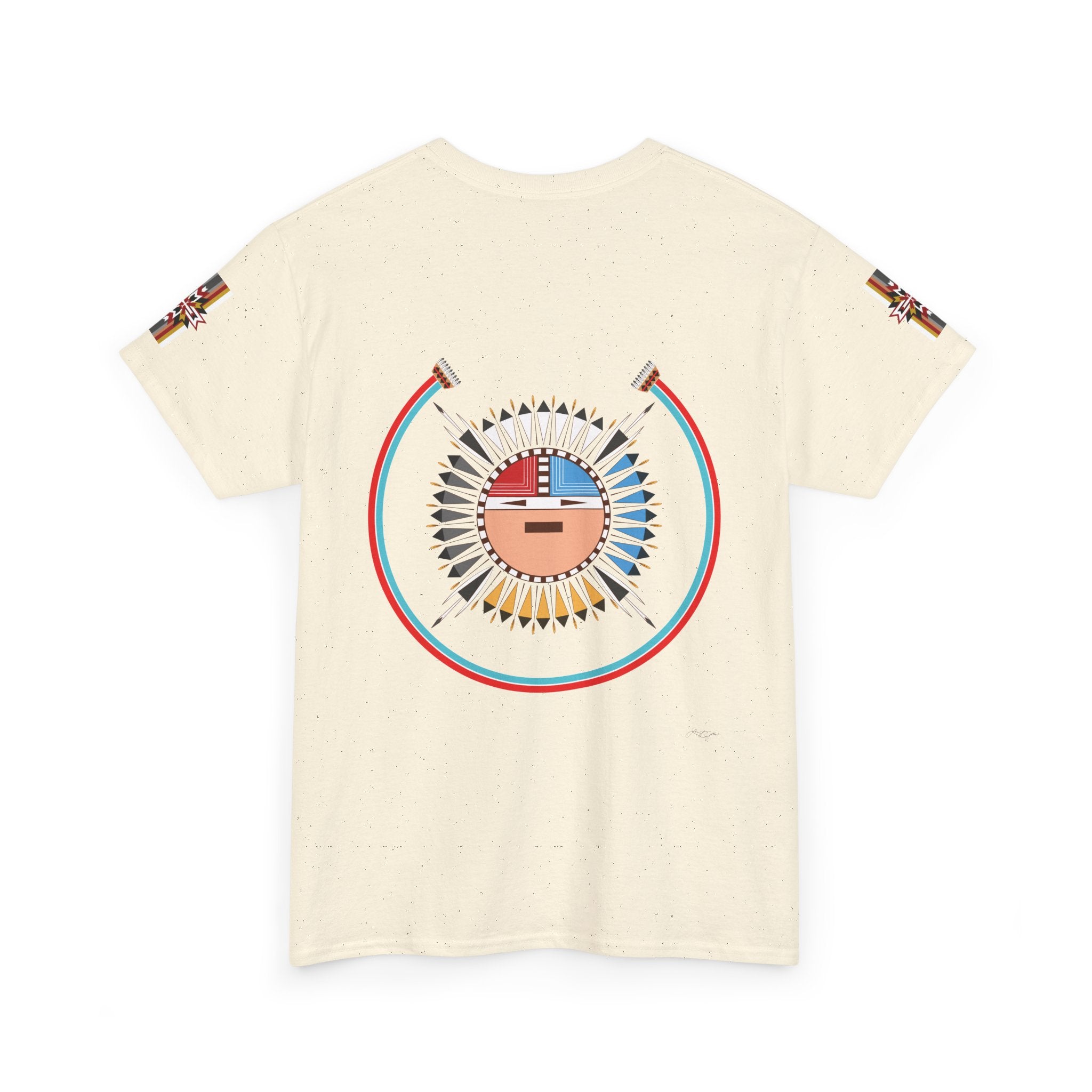 Navajo Sun Graphic Tee — Circular Tribal Shield Chest & Back Print
