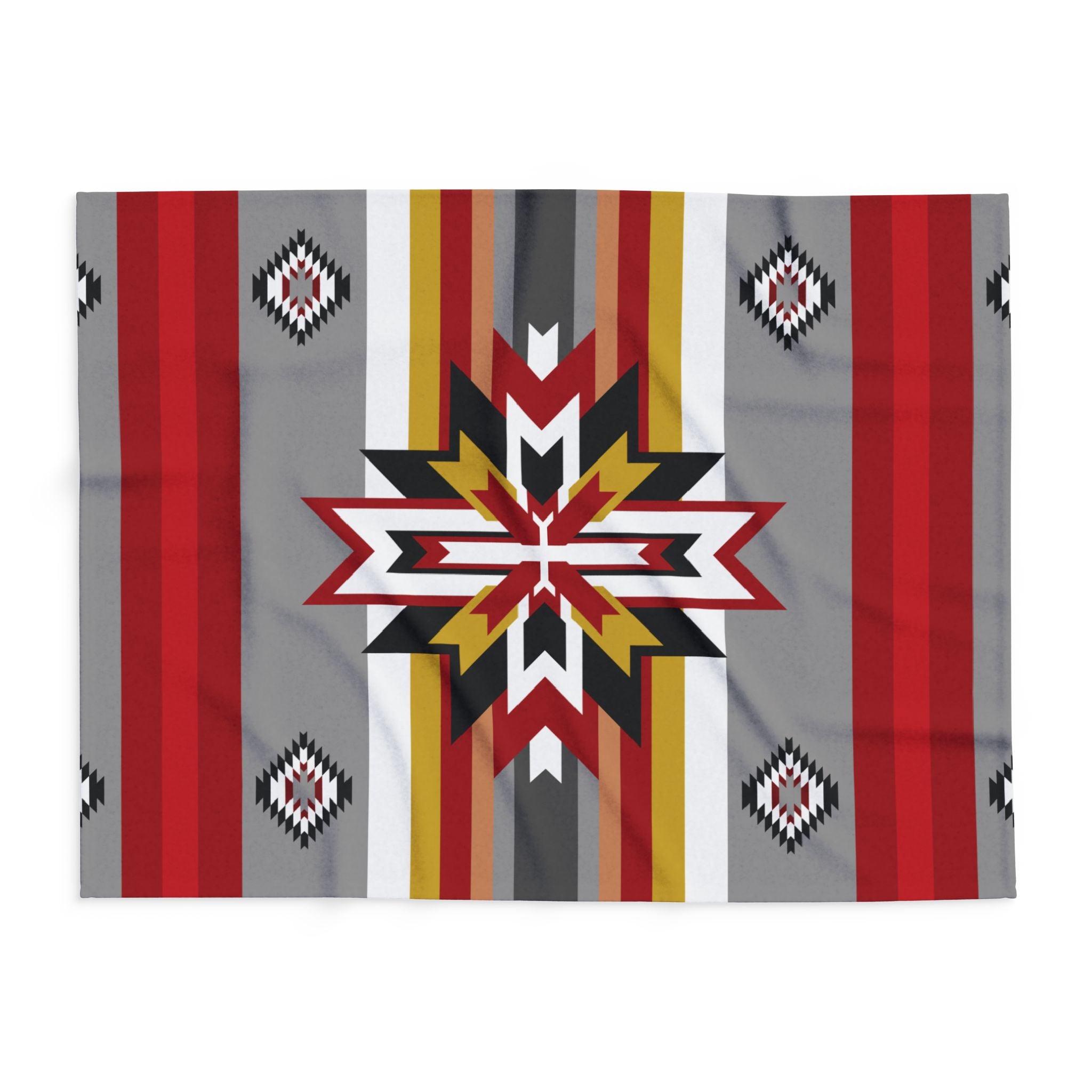 Southwest Star Fleece Blanket — Native-Inspired Red & Gray Geometric Throw