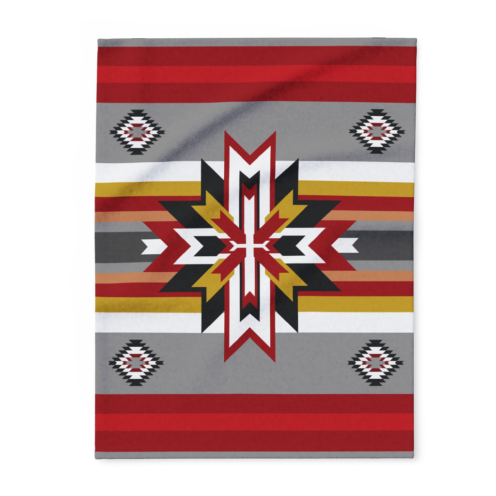 Southwest Star Fleece Blanket — Native-Inspired Red & Gray Geometric Throw