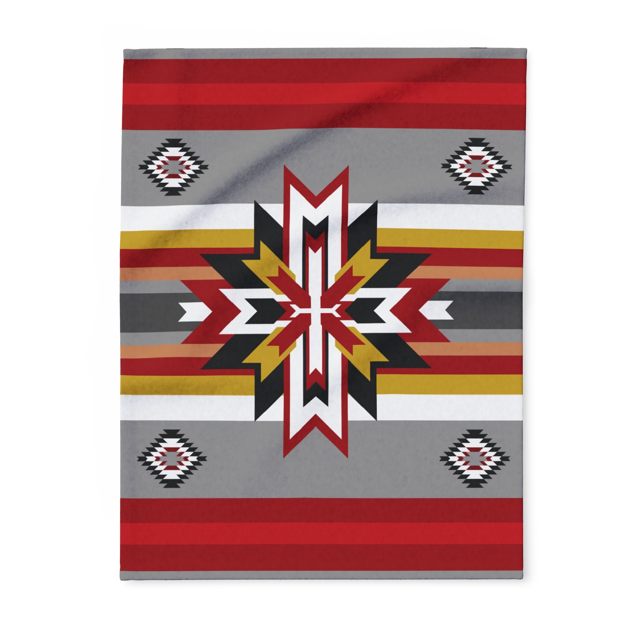 Southwest Star Fleece Blanket — Native-Inspired Red & Gray Geometric Throw