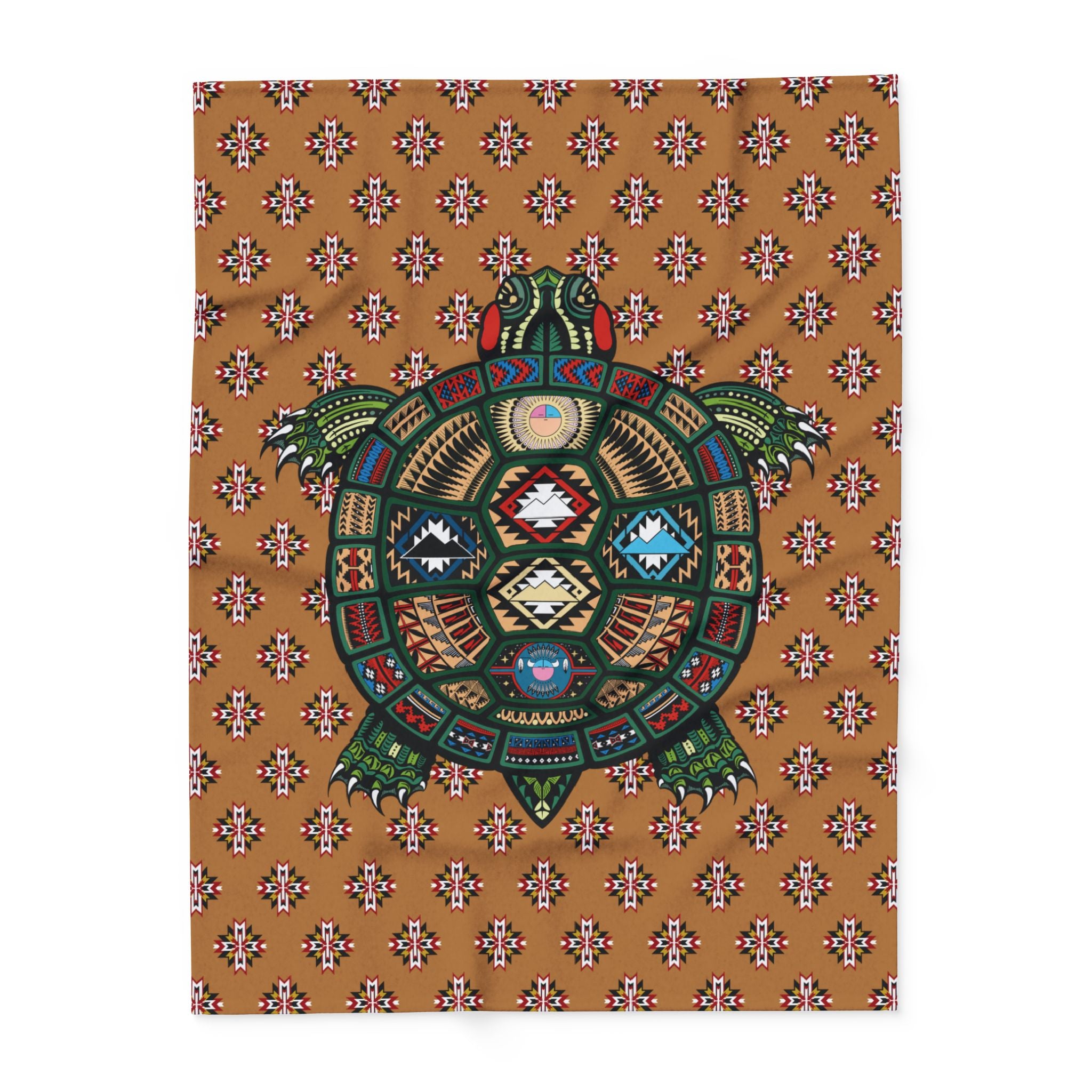Native Turtle Pattern Fleece Blanket — Southwestern Tribal Throw