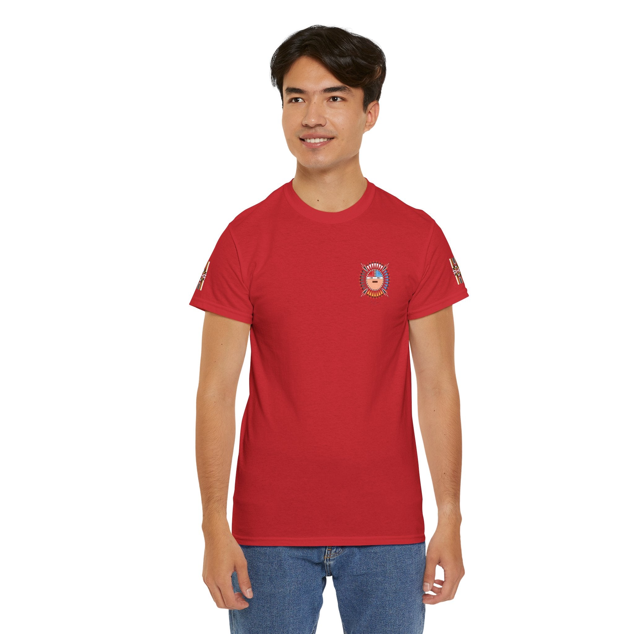 Navajo Sun Graphic Tee — Circular Tribal Shield Chest & Back Print