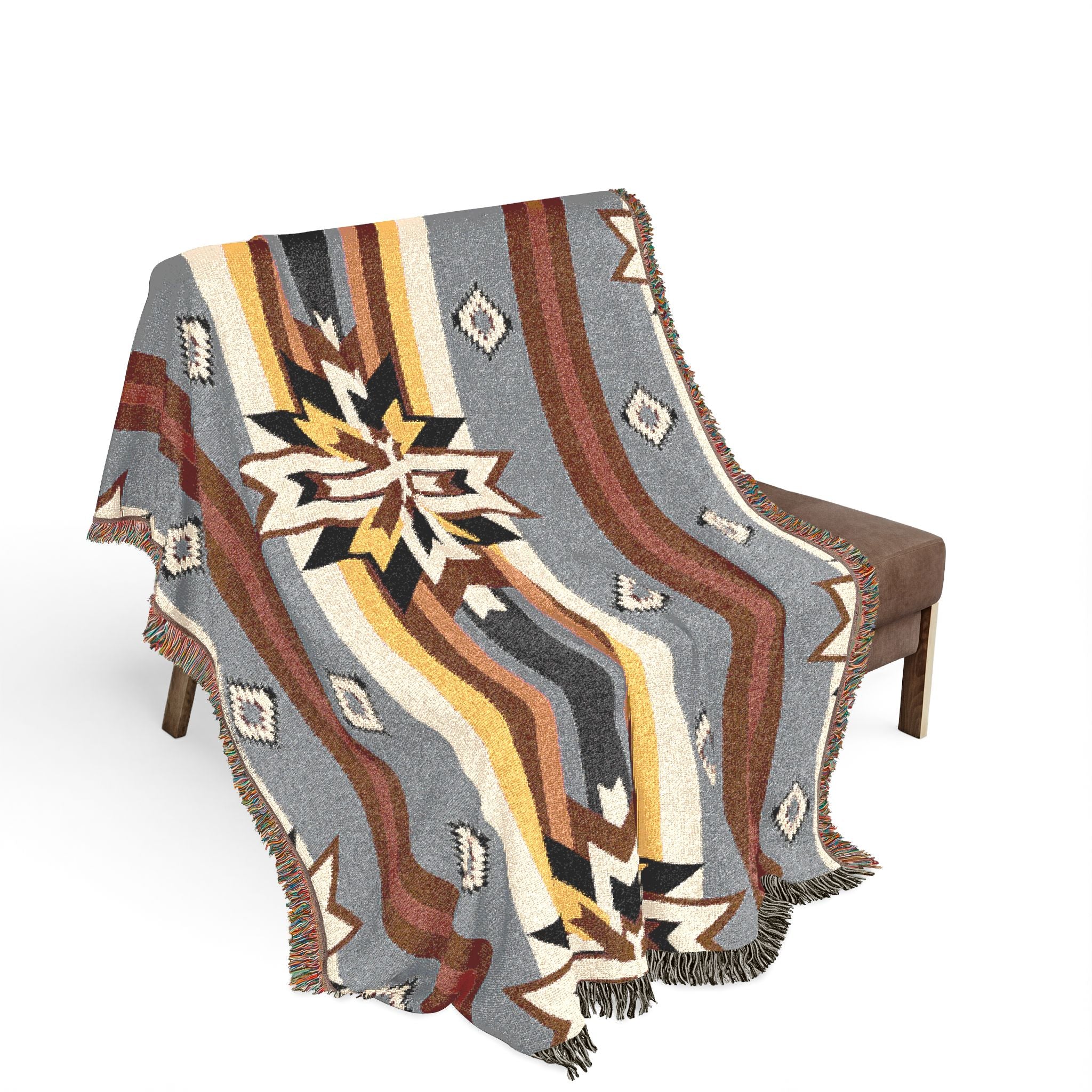 Southwestern Woven Blanket — Aztec Geometric Throw with Fringe