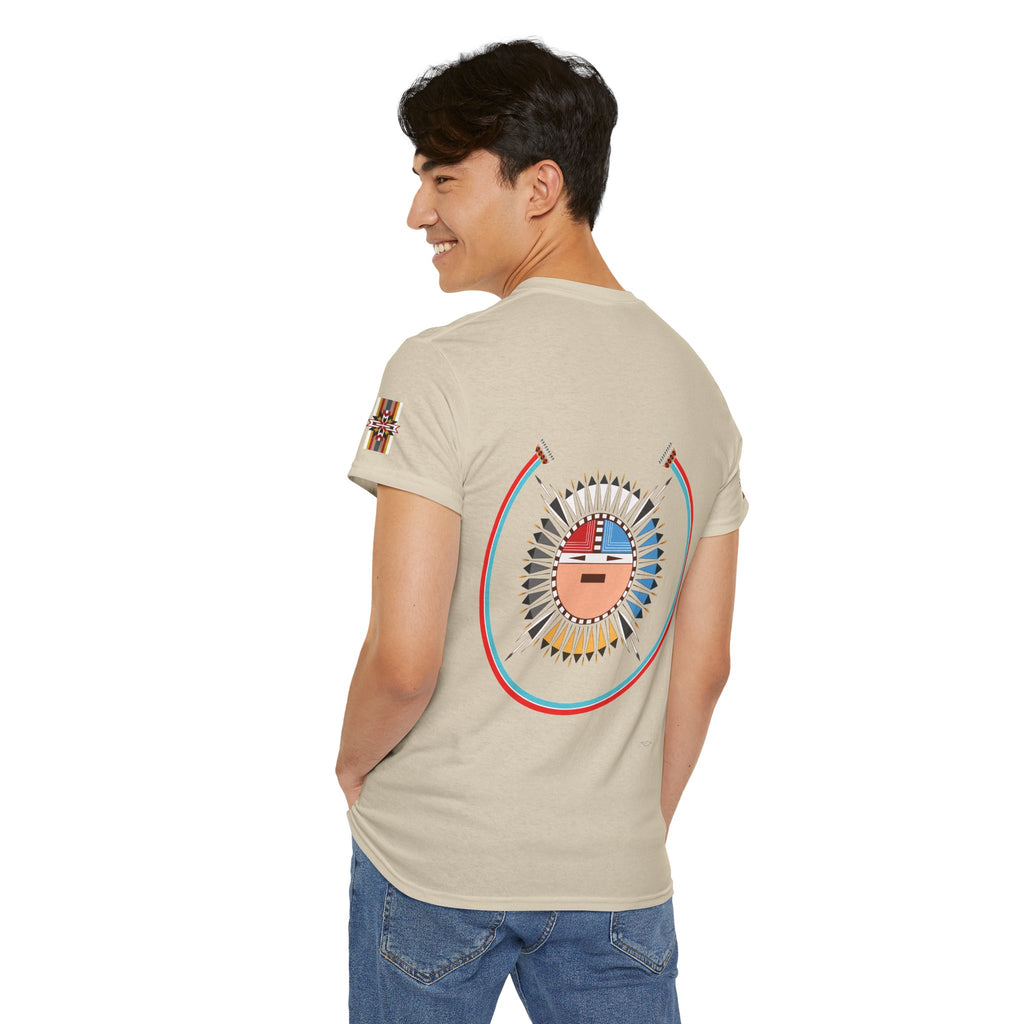 Navajo Sun Graphic Tee — Circular Tribal Shield Chest & Back Print