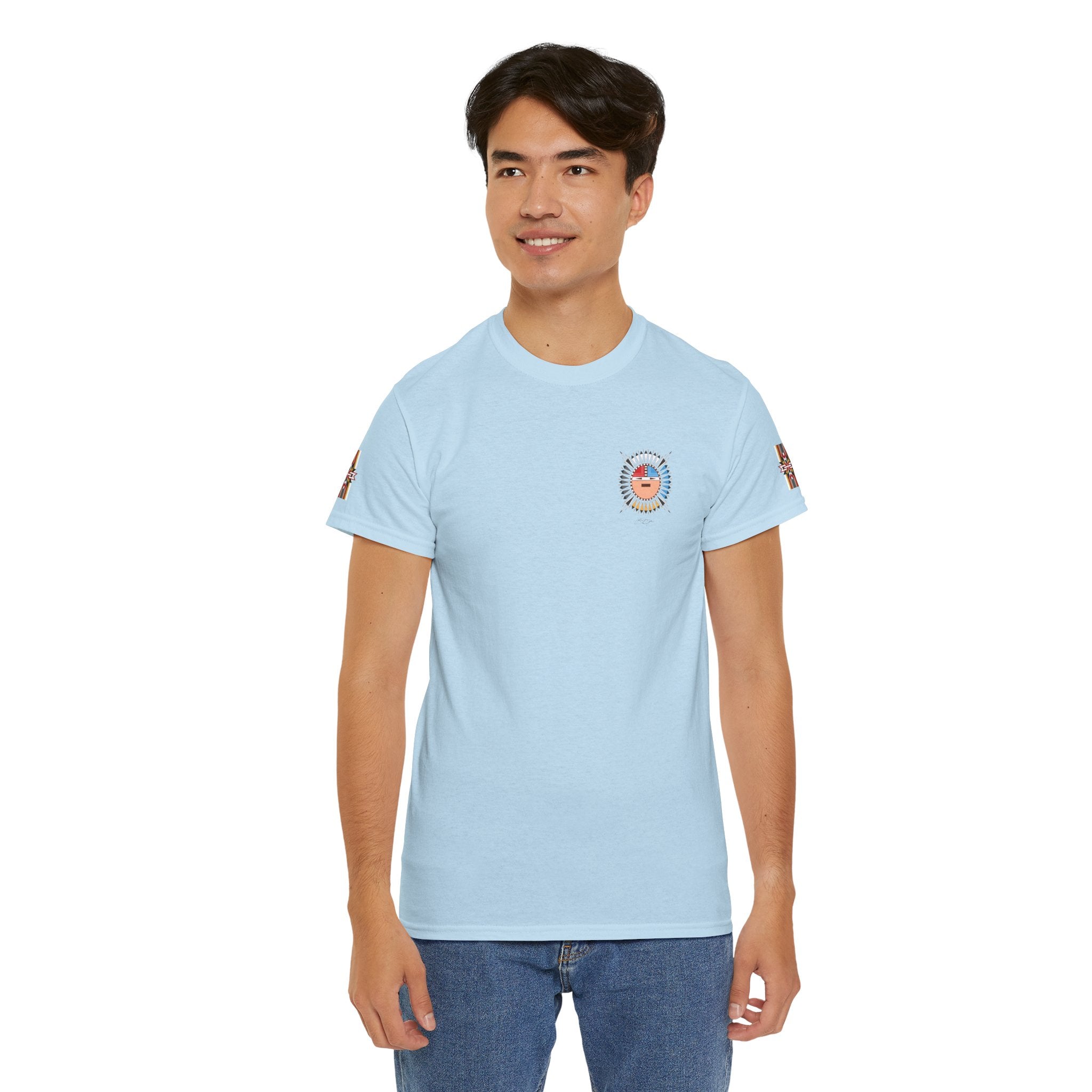 Navajo Sun Graphic Tee — Circular Tribal Shield Chest & Back Print